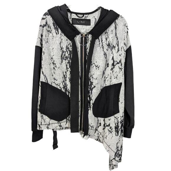 Avant Garde Lagenlook Asymmetrical Zip Hoodie Black Gray Cotton Jacket S L-NK - Picture 1 of 11